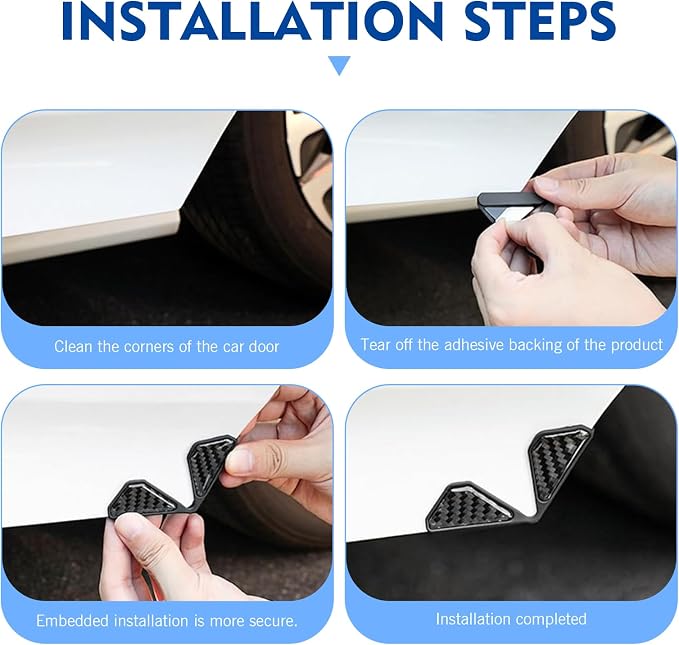 Car Door Corner Protector Edge Guards, Carbon Fiber Decorative Anti-scratch Anti-collision Buffer Pad, Embedded Self-adhesive Tightly Wrapped Soft Protective Cover, for Most Cars (Black)
