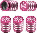 Tire Valve Stem Cap Cover - (5 Pack) Tire Air Caps Metal with Plastic Liner Corrosion Resistant Leak-Proof Snow Snowflake for Car Motorcycle Bike Pink