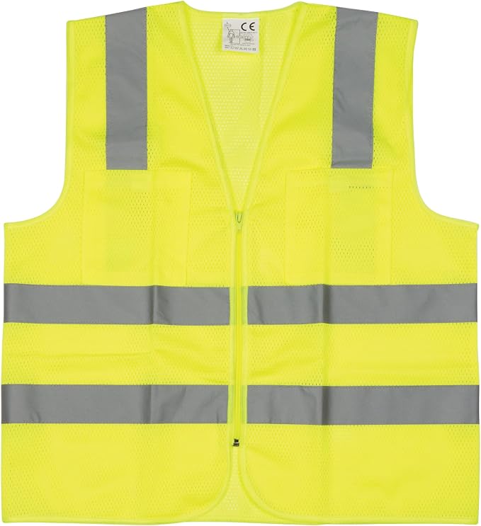 W1580 High-Visibility Reflective Safety Vest, Chest Pockets, Zip Closure, Neon Yellow