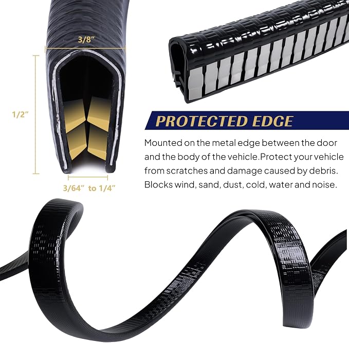Edge Trim Black U-Channel Rubber Trim Edge with Steel 1/2" X 3/8" - Fit Gap 3/64" to1/4 Car Door Edge Sealing Strip PVC Weather Stripping with Metal, Metal Edge Protector, 45FT