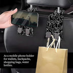 Car Seat Headrest Hook, Universal Leather Cute Hanger Holder Hook, Storage Organizer Interior Accessories for Purse Bags Handbag Black White Cats