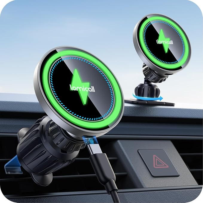 15W for MagSafe Car Mount Charger - [20X Strong Magnets] Wireless Car Phone Holder Charger, Magnetic Phone Holders for Car Vent Dash Accessories for Women Men for iPhone 17 Pro Max Silver