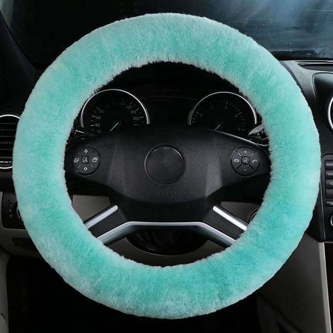 Fluffy Steering Wheel Cover for Women Fuzzy Steering Wheel Cover Winter Warm Faux Wool Plush Car Wheel Cover Furry Steering Wheel Protector Universal Fit 15 Inch (Green)