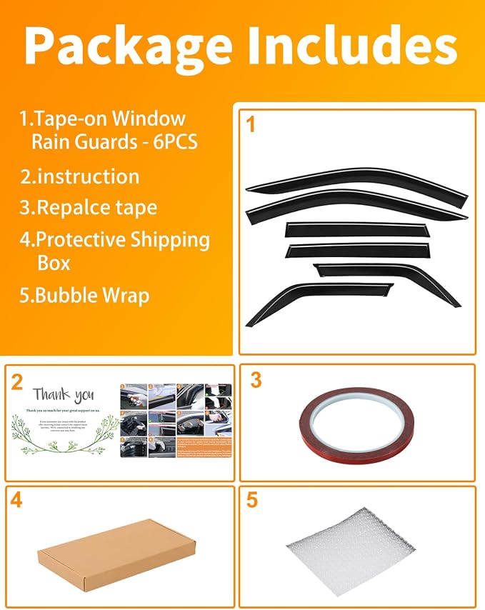 6-pcs Low-Profile Window Rain Guard for 2011-2021 Jeep Grand Cherokee Rain Guards Side Window Visors Extra-Thick Vent Visor Window Deflectors Tape-on Vent Shades Car Accessories