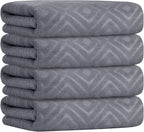 Towels, Pack of 4 Extra Large Bath Towel (30" x 60") - Absorbent Microfiber Bathroom Towels for Body, Adult, Hair, Yoga, Swimming, Grey Diamond Embossed
