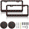 Cherry License Plate Frames，red Cherry Car Accessories for Women and Men ，Cute License Plate，Aluminum License Plate Frame Fits Standard US Vehicles Size 12.2 x 6 Inch (Black-Cherry)