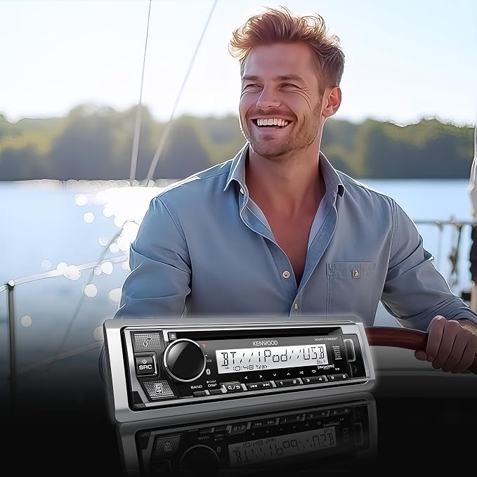 KMR-D382BT (50W x 4Ch) Single Din Car/Marine Stereo Head Unit with Bluetooth, Hands-Free Calling, CD Player, USB, AM/FM Radio, SiriusXM Ready, All-Weather in-Dash Boat & Car Audio Receiver