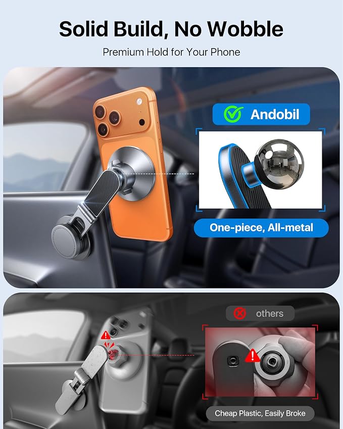 Upgrade Tesla Phone Mount [Strong Magnet & Foldable] MagSafe Car Mount for Tesla New Model Y Juniper Model 3, 360° Adjustable Tesla Phone Holder fits iPhone 17 16 15 Pro Max, Tesla Accessories