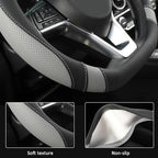 Flat Bottom Car Steering Wheel Cover for Nissan,D Shaped Steering Wheel Cover for Rogue,Altima,Kicks (Black+Gray-Standard Size)