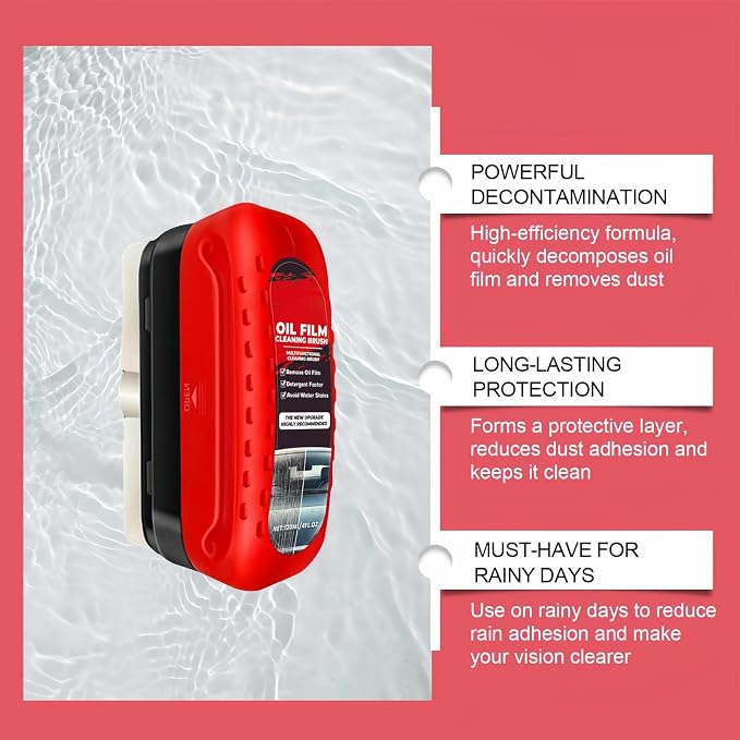 Automotive Oil Film Cleaning Brush with Sprayer，Reusable Glass Oil Film Remover for Car Windows & Windshields，Antifog & Rainproof Glass Cleaning Board 4 FL OZ