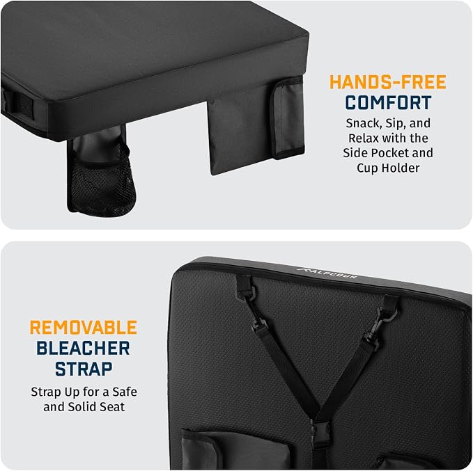 Portable Extra Thick Heated Stadium Seat Cushion – Bleacher Cushion with Side Pocket, Cup Holder, Waterproof, Anti-Slip, and Straps – Perfect for Football Seats and Bench Seats for Bleachers