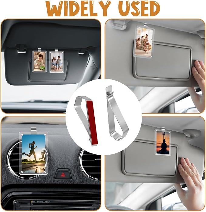 6Pcs Car Sun Visor Photo Frames, Strong Hold Visor Clips for Cars DIY Sunshade Photo Frame Clip, Not Easy to Damage Stainless Steel Accessory for Car, Home & Office