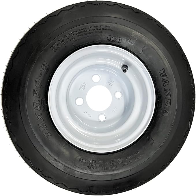 4-Pack Golf Cart Tire Wheel Assembly 8 Inch 18X8.50-8 18/8.5-8 4 Lug White Rim Tires Fit Club Car, E-Z-GO, Yamaha, Cushman, EZGO - 2 YEAR WARRANTY