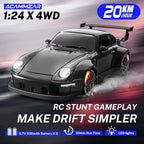 RC Drift Car, 1:24 Remote Control Car for Kids, 20KM/H 4WD High Speed RC Cars with Lights, Extra Racing Tires, Vehicle for Adults Boys Girls, Black