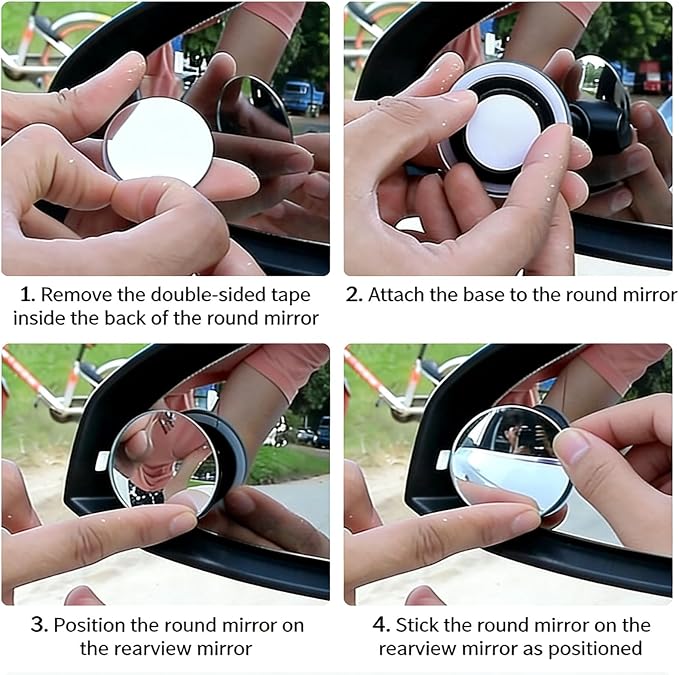 2 Pack Blind Spot Mirror, 360 Degree Adjustable 2" Round HD Rear View Mirror, Wide Angle Frameless Convex Car Mirror with Self Adhesive Back Universal for Most Cars SUVs and Trucks