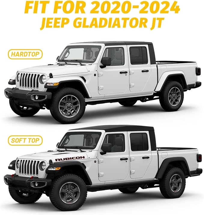 Gladiator Cab Cover for Jeep Gladiator JT 2020-2024 4 Door 600D Oxford Gladiator Cover with 6 Gust Hooks Half Cover Protect from Sunshine, UV, Snow, Rain, Wind, Scratch Resistant Black