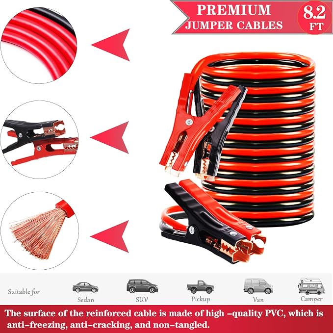 Car Emergency Kits for Vehicles with Jumper Cables Automotive Safety Kits | Roadside Emergency Car Kit headlamp, Reflective Triangle, Safety Hammer, Folding Shovel, Ideal Gifts for New Drivers