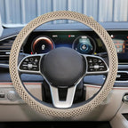 Elastic Stretch Steering Wheel Cover, Anti-Slip, 15inch, Beige | Microfiber Odorless Breathable Ice Silk Car Steering Wheel Protector, Easy Carry, Warm in Winter & Cool in Summer