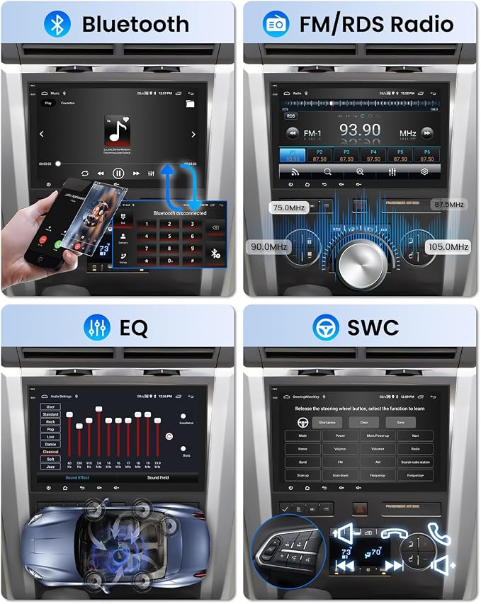 4Core 2G+64G Car Radio for Chevrolet Chevy Silverado GMC Sierra Yukon 2007-2013, Android Car Stereo Wireless CarPlay Android Auto, GPS WiFi, Touchscreen, Bluetooth, EQ, Backup Camera