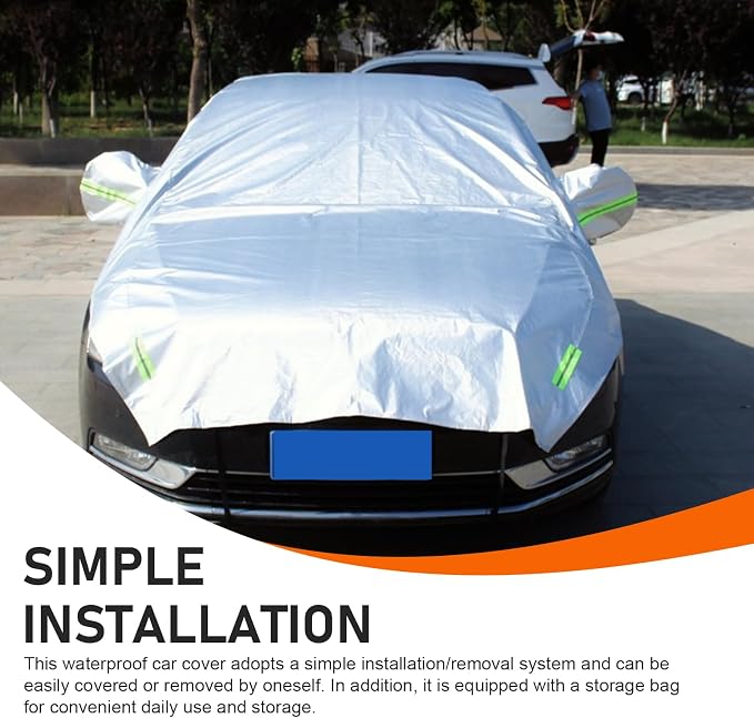 Car Half Cover, Oxford Summer Rainproof Sunshade Cover, All-season Thickened Car Roof Protector, Universal for Sedans (Silver)