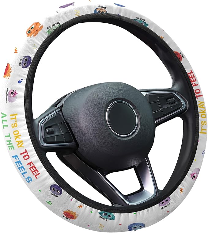 Colorful Emotion Icon Steering Wheel Cover, Polyester Car Wheel Grip, Universal 15 Inch for Cars SUVs Trucks
