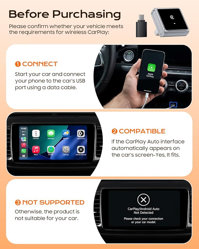 Mini Wireless CarPlay Adapter for iPhone Apple, USB-A/C Plug & Play | Go Wireless with Factory Wired Apple CarPlay, Fast Auto Connect, Low Latency, Compatible with iOS 10+ & 2015+ Cars, Gray