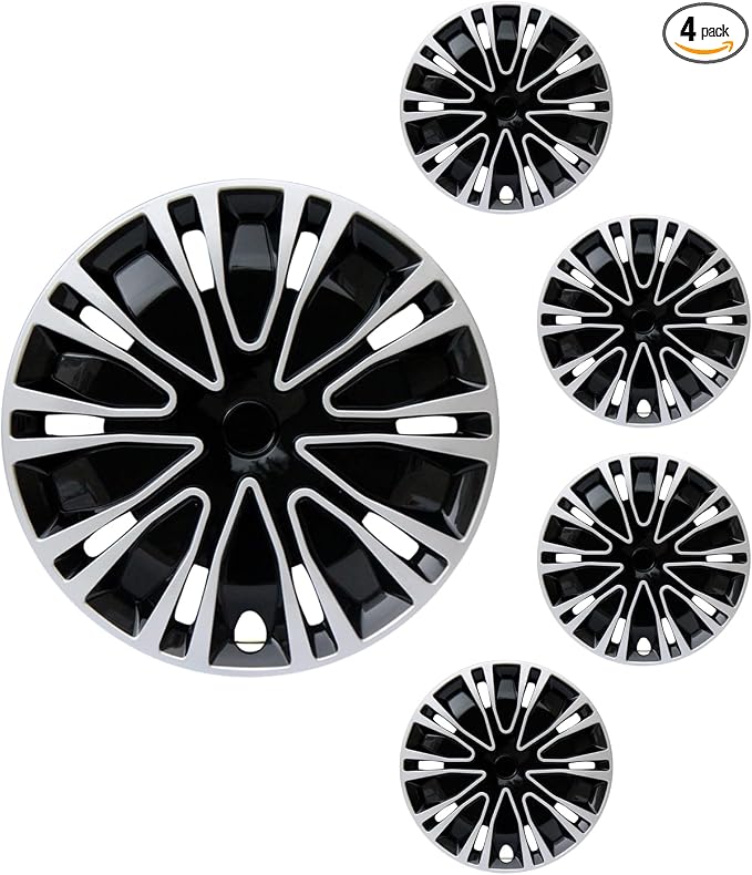 Hubcap Wheel Cover Replacement R17 Hub Caps Universal-Fit Steel Wheel Rim Cover ABS Material Exterior Accessories for Car Truck SUV -Set of 4（17-inch，Silver-Black）