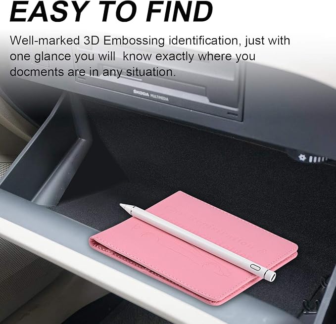 Car Registration and Insurance Holder, Car Accessories Vehicle Glove Box Car Organizer Women Wallet Case for Cards, Essential Document, Driver License by, Pink | for Cards