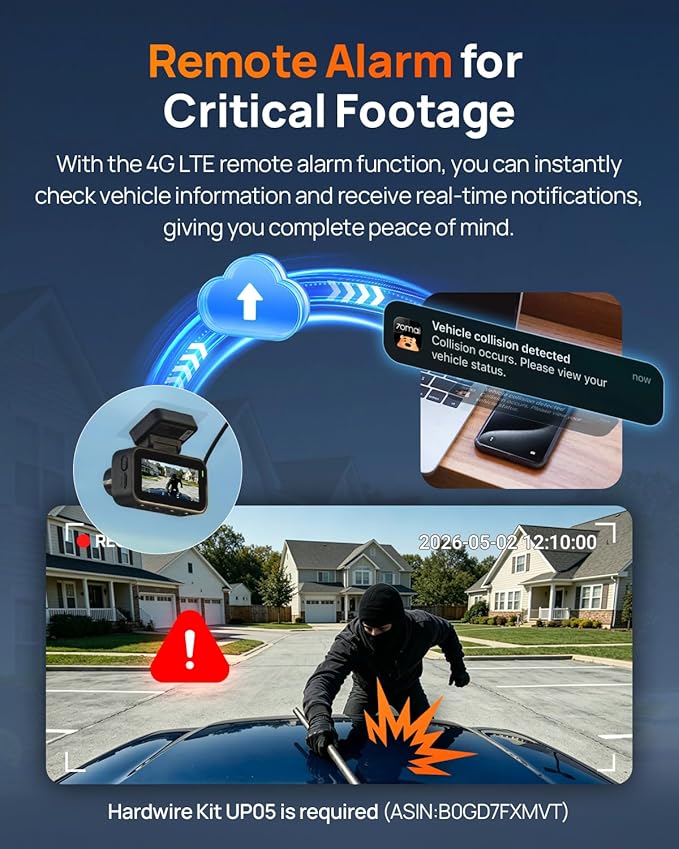 A810 Lite 4K Dash Cam Front and Rear, 5GHz Wi-Fi 6 DashCam, Car Camera 4G LTE Remote Access, GPS Tracking, HDR Night Vision, 24H Parking Mode, Voice Control, Emergency Lock, Loop Recording