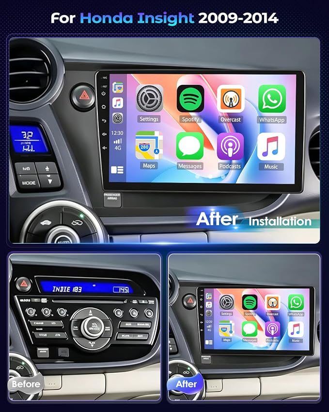 4+64G Android 15 Radio for Honda Insight 2009-2014 Wireless CarPlay Android Auto Car Stereo 5G WiFi GPS AHD Backup Camera Bluetooth 5.0 FM RDS DSP