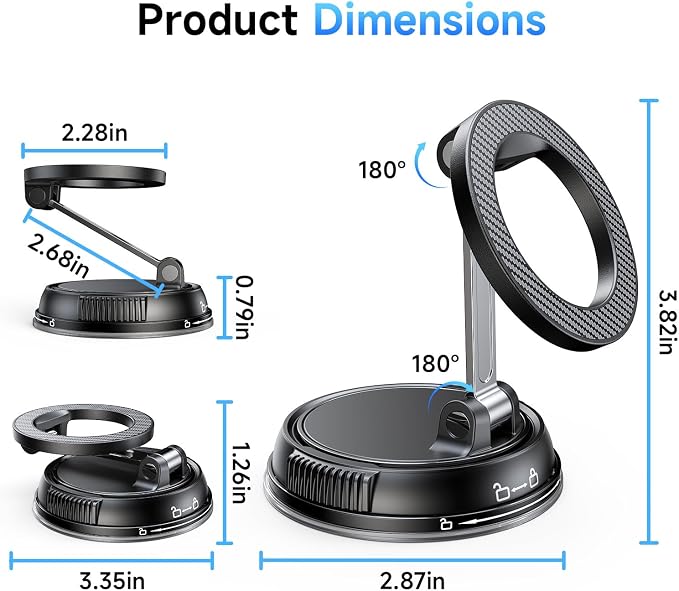 Car Phone Holder for Magsafe [78+LBS Strongest Suction & 2400gf Magnetic] 360° Adjustable Car Phone Mount, Phone Holders for Your Car for iPhone 17-12 Pro Max Plus Air, Carbon Fiber