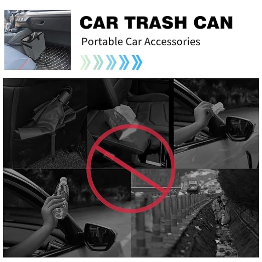 Car Trash Can, Leak-Proof Waterproof Trash Bin Collapsible Portable Auto Garbage Bag Large Capacity Trashcan Storage Bag Multipurpose Car Organizer Hanging (Gray)