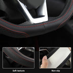 Customized Auto Car Steering Wheel Cover for Nissan,D Shaped Steering Wheel Cover for Rogue,Altima,Kicks (D-Shaped-Black+Red Line)