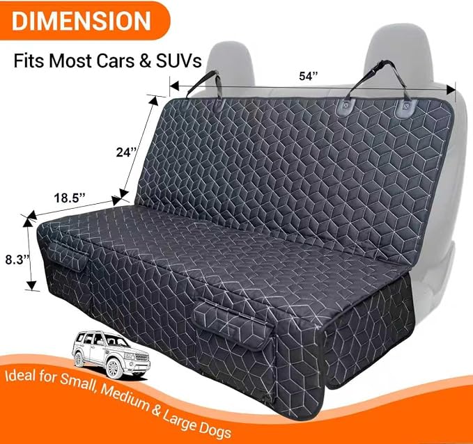 Dog Car Seat Cover for Back Seat, Waterproof Non-Slip Bench Protector for Dogs, Durable 600D Scratch Proof Seat Cover for Hair, Scratches, Travel and Daily Use in Mid-Size Cars, Mid-Size SUVs