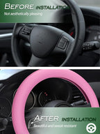 Car Steering Wheel Cover, Non-Slip Silicone Material, Multiple Color Choices, Universal Auto Parts Steering Wheel Cover, Suitable for Most Cars (Pink)