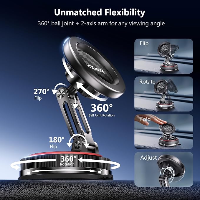 for MagSafe Car Mount [2-Axis Design] Nano Adhesive Gel + Suction Cup Magnetic Phone Holder for Dashboard & Windshield, 360° Adjustable for iPhone 17 16 15 14 13 12 11, Samsung, Carbon Fiber