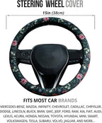 Wild Flowers Steering Wheel Cover Auto Steering Wheel Protector, Anti-Slip, Breathable, Absorbing Sweat, Universal Floral Car Accessories 14.5–15 inch,Fit for Most Car, Trucks, SUV