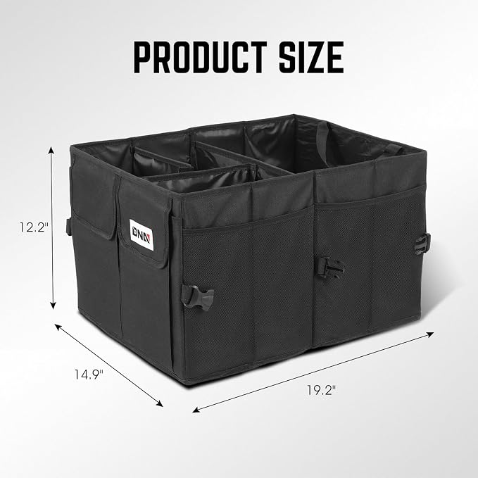Trunk Organizer for Car, 60L Large Capacity Foldable Trunk Organizer, Multi Compartment Car Trunk Organizer for Women Men, Black, TOOLS-00419