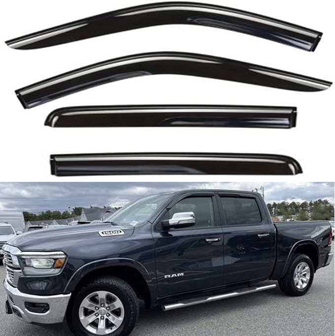 Window Visors Rain Guards for 2019-2026 Ram 1500 Crew Cab | Window Deflectors, Vent Visor, Sun Shades, Window Shields, Dark Smoke, Truck Accessories
