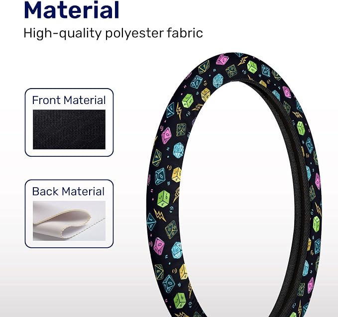 RPG Dice Steering Wheel Cover, Non Slip Polyester Car Wheel Protector for Car SUV Truck, Universal 15 Inch