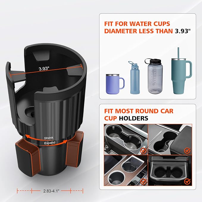 Newlest 2 in 1 Phone Mount for Car Cup Holder with Adjustable Base, Holders for Car Cupholder, No Shaking 360° Flexible Neck Phone Mount for All 4-7” Smartphones, Cup Holder for Most Bottles
