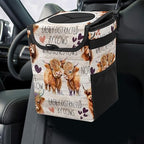 Cute Highland Cow Car Trash Can with Lid Collapsible Reusable Waterproof Car Garage Bag,Automotive Garbage Can,Car Accessories Interior Car Organizer