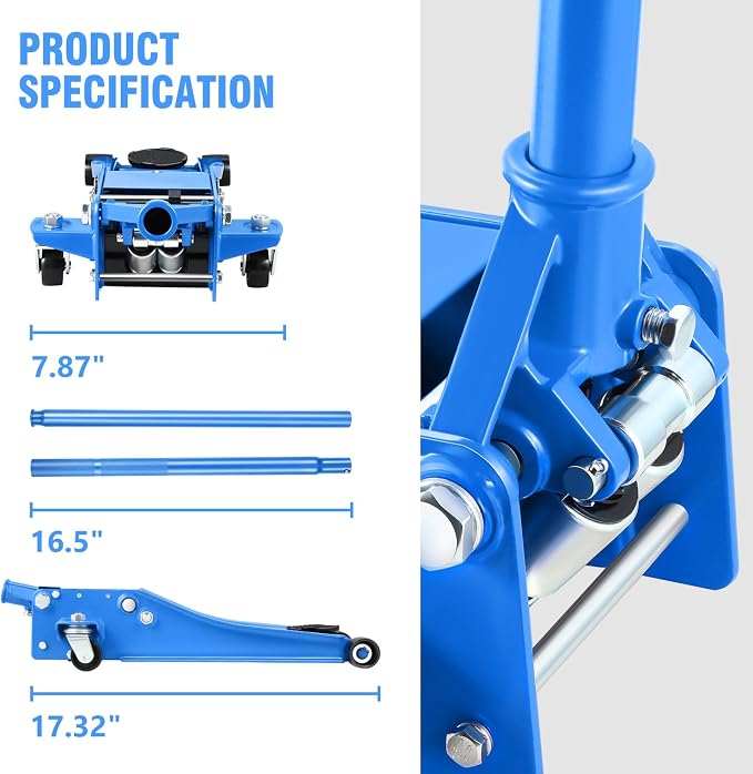 DNA Motoring Low Profile Hydraulic Trolley Service/Floor Jack, 3 Ton (6000 lbs) Capacity, Lifting Range 3"-20", Blue, TOOLS-00475