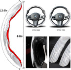 Car Steering Wheel Cover Set Bright Carbon Fiber Wrap Non-Slip 3pcs Steering Wheel Accessories 14.5-15 inch Universal (White)