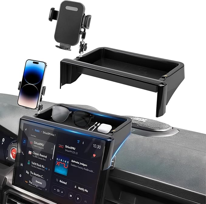 Car Phone Holder Fit for Toyota Tacoma 2024 2025 2026 W/Dash Tray Storge Box Organizer, Cell Phone Mount for Tacoma Accessories 14 inch Touch Screen 360 Degree Rotation (Not Fit 8 inch)