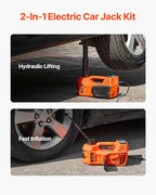 Electric Car Jack, 5 Tons /11000 lbs Electric Jack with Built-in Inflator, 12V Adjustable Tire Change Replacement with Secure Hammer & LED Light, Portable Jack kit for Sedan, SUV, Truck