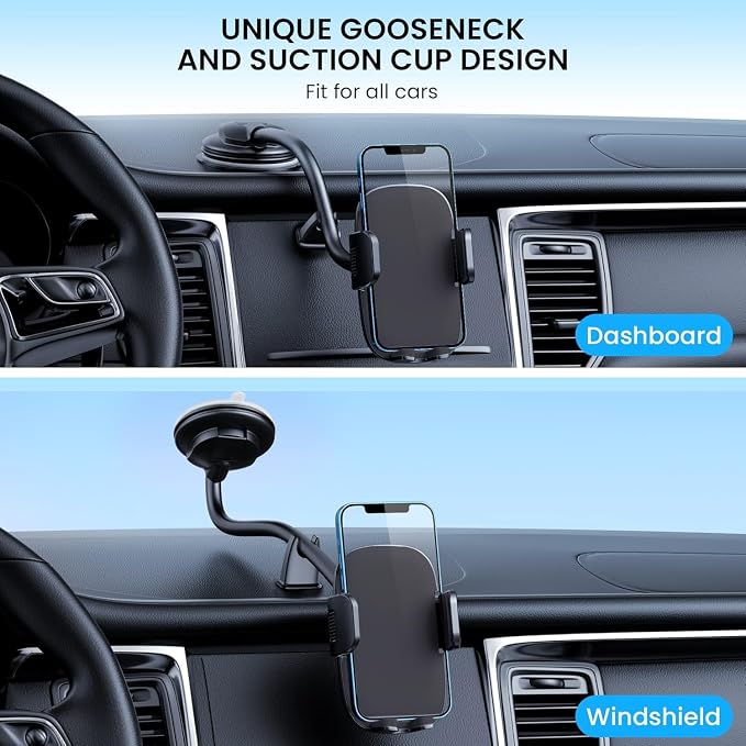 Cell Phone Holder Long Arm Dashboard Windshield Car Phone Holder Anti-Shake Stabilizer Phone Car Holder Compatible with Phone Smartphone Grey
