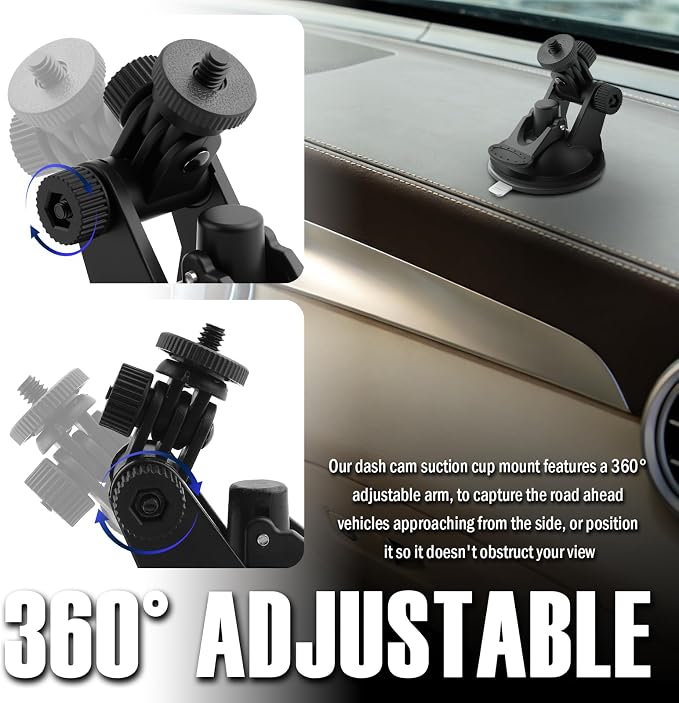 Dash Cam Suction Cup Camera Mount for Car, 360 Adjustable Dash Cam Suction Cup Mount with Strong Suctions, Portable Car Dashcam Mounts for Cars Dashcam, GPS, Phone Holder, 2PCS