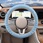 Sapphire Blue Diamond Patterned Plush Steering Wheel Cover, for Universal Auto Steering Wheel 14.5-15 in, Short Fluffy, Anti-Slip, Soft Plush, Comforting and Luxurious, Odorless, Soft Texture