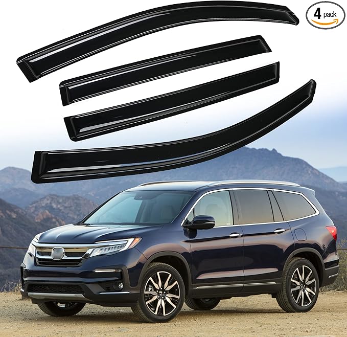 Tape-On Rain Guards Window Visor Fit for 2016-2022 Honda Pilot Window Vent Deflector Visors 4 Pcs-94557